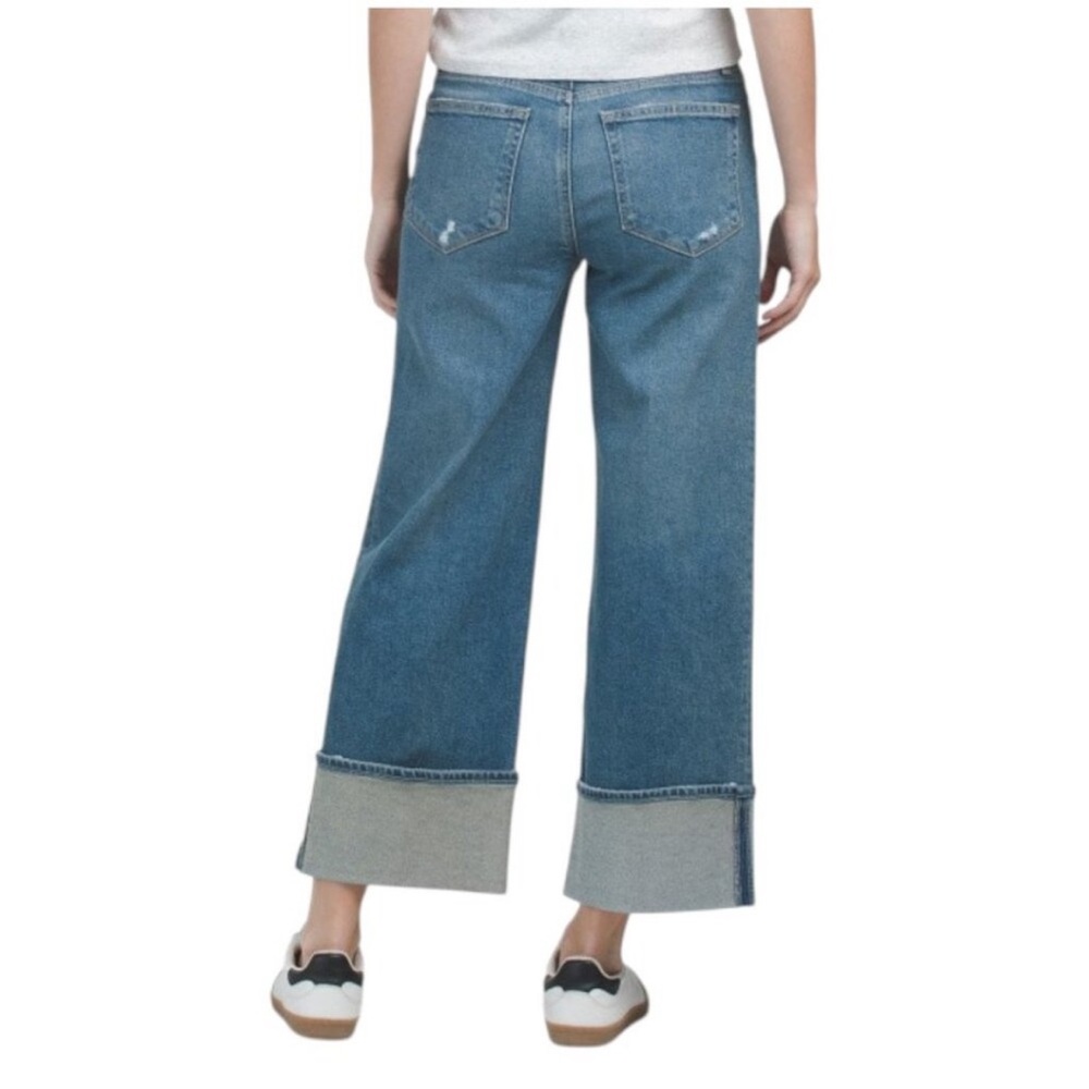PAIGE Blue Wide-Leg Cuffed Jeans